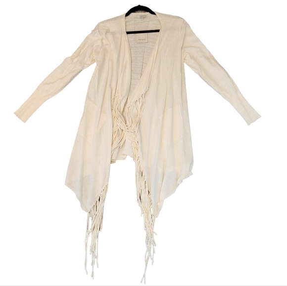 NWT Daisy Fuentes Cream Fringe open front cardigan.  Size Large. Cotton. - Picture 15 of 16